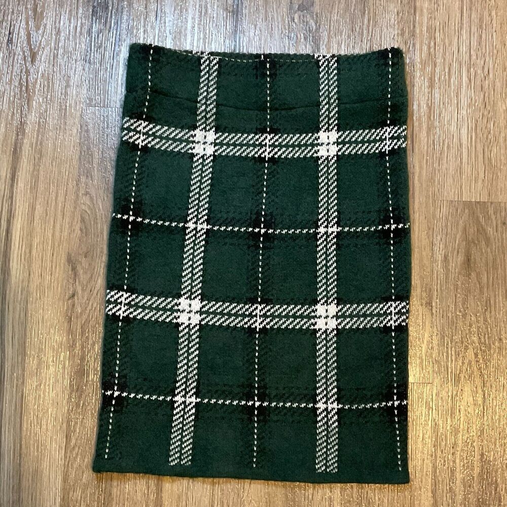 Ann Taylor Jacquard Pull On Straight Skirt Pencil Plaid Green White Size XS